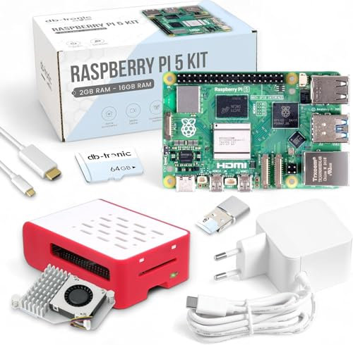 Raspberry Pi 5 2 GB Cooler Kit | 64 GB Edition | Alimentatore Ufficiale 27 W | Alloggiamento Airflow | Active Cooler | Cavo Micro HDMI 1 m