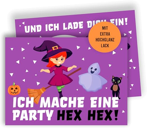 Edition Colibri 10 Einladungskarten Kindergeburtstag A6 – Hexe Party, lustige Einladungen für Mädchen & Jungen, Halloween Zauber Design