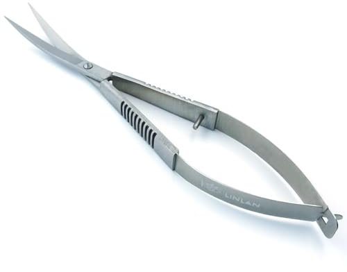 LINLAN Aquarienpflanzenschere mit Feder für präzises Trimmen, Edelstahl mit erstklassigem Rückstellgefühl, ideal für Aquatische Farne und Microsorum Pteropus in bepflanzten Aquarien (Gebogen, Silber)