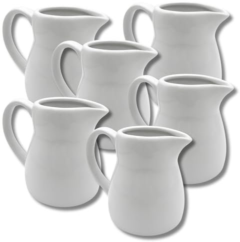 Chef-Hub Classic White Ceramic Milk Jug, 150ml, Pack of 6