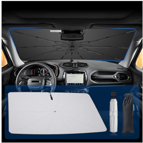BSTW Apto para Jeep Renegade BU 2015-2025 Parasol delantero – Sombrilla de coche giratoria 360° con protección UV y protección contra el calor | Parasol plegable Renegade Accesorios