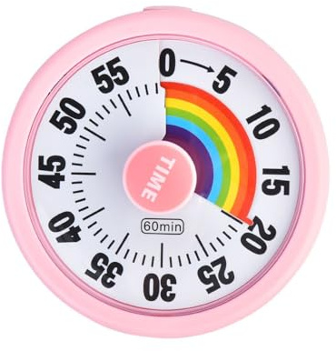 Mateju Minuteur Visuel Timer, Multicolore Arc-en-Ciel Compte à Rebours de 60 Minutes pour Enfants et Adultes -Outil de Gestion du Temps pour Cuisine Bureau Salle de Classe Silencieux Réunions (Rose)