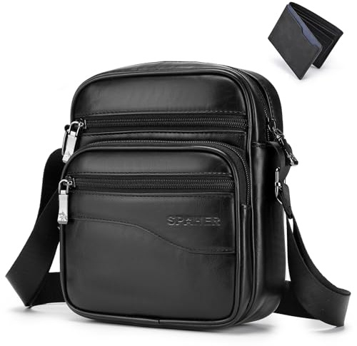 SPAHER Sacoche Homme Cuir Bandouliere Pochette Sacs à Main Sac Bandouliere Sac porté épaule Besaces Grand Sac à dos Sac de Messager Crossbody Cadeau pour Hommes
