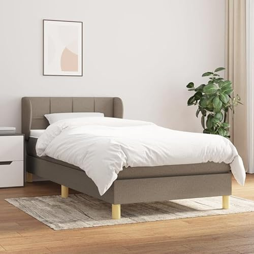NuvlaGu Boxspringbett mit Stoff-Headboard 90x190 cm - Polsterbett mit Matratze in Taupe, 100% Polyester Bezug - Gemütliches Schlafzimmer-Design für stilvolle Wohnräume