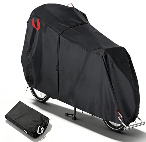 Lastenrad Abdeckung 420D Oxford Fahrradabdeckung Wasserdicht mit UV-Schutz Reißfest Lastenfahrrad Abdeckplane Fahrradgarage Schutzhülle für einspurige Lastenräder 270×75×100cm