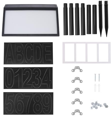 Alipis Solar Powered Outdoor House Number Light 5 Letters and 3 Number Address Plate Waterproof LED Door Plaque for Garden and Porch Lighting