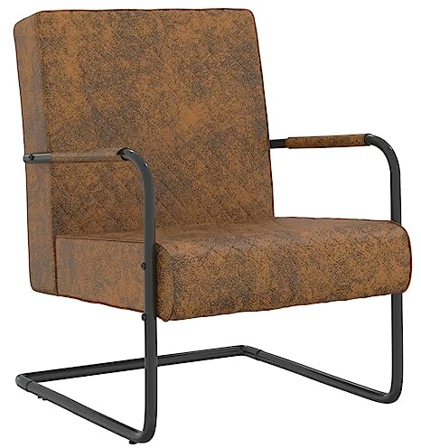 QUAHEAS Freischwinger Braun Stoff, Samt Akzentstuhl für Wohnzimmer, Metallgestell, Bequemer Lesesessel, Schlafzimmerstuhl, Max. 110 kg Belastbarkeit