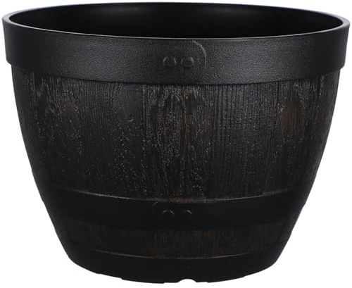 PLAFOPE Vintage Plastic Barrel Plant Pot Large Capacity Garden Planter with Sturdy Thickened Resin Material, for Flower Decoration in Office and Courtyard