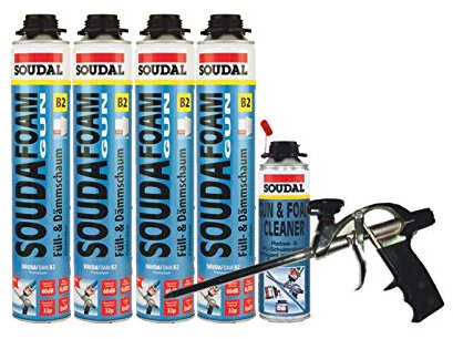 Soudafoam B2 Pistolenschaum Set 4 Stück mit Profi-Schaumpistole + Reiniger