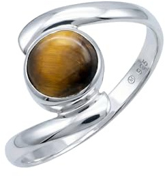 mantraroma Tigerauge Ring 925 Sterling Silber Damen – runder Edelstein Ring Ø 7 mm, minimalistischer Damenschmuck