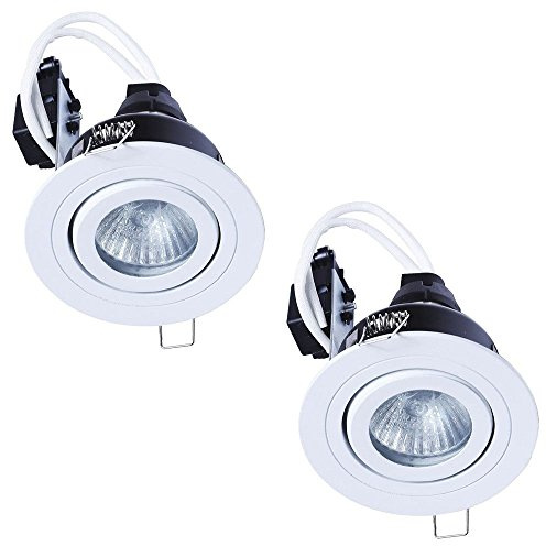 LITECRAFT Circular IP65 Recessed Downlights, Matte White | Pack of 2, Bathroom, Tiltable, GU10