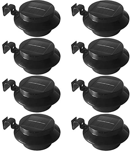 ZABY Solar Gutter Lights Black, Solar Lights Outdoor Waterproof, Auto On/Off White LED Fence Lights Clip Lighting for Deck Pathway Garden Porch, Pack of 8