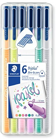 STAEDTLER Filzstifte triplus color, pastel, dreikant, stabile, eindrucksichere Spitze, Linienbreite 1 mm, kindgerecht, Set mit 6 Pastellfarben in der stabilen, aufstellbaren STAEDTLER-Box, 323SB6CS01