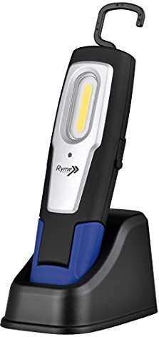 Ryme Automotive - Lámpara de Trabajo LED y puntero Ultra Violeta, Batería de Litio y base de carga, Iluminación puntero Linterna Taller Mecánico UV LUX 3W COB LED / 3W UV