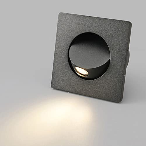LUMINTURS 3W LED Wall Recessed Step Stair Lighting Bedside Reading Light Fixture Hidden On/Off Switch Adjustable Warm White Black Square