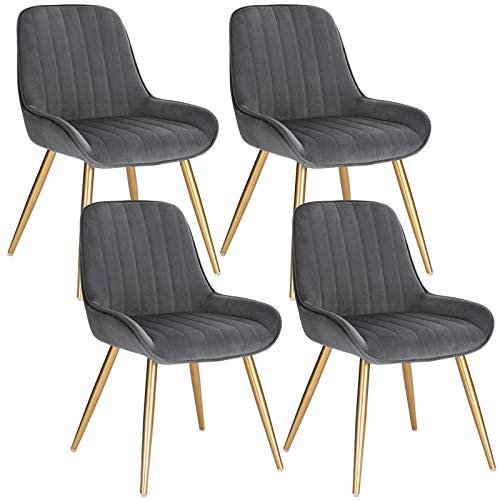 Lestarain Esszimmerstühle 4er Set, für Esszimmer Wohnzimmer Küche, Retro Küchenstühle gepolstert, Sitzfläche aus Samt, mit Metallbeine, bis 150 kg belastbar, Dunkelgrau