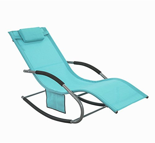 SoBuy Lettino Sdraio da Giardino a Dondolo - Sedia a Dondolo da Esterno in Textilene Azzurro con Telaio in Metallo, 150x63x87cm, Lettino Prendisole per Terrazza, Piscina, Patio, OGS28-HB