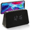 Grouptronics GTQ-RENEW Wireless Charging Alarm Clock Radio - Dimmable Display, USB Charging, FM Radio, Dual Alarms, No Tick Alarm Clock Bedside - Black with Black Cloth screen