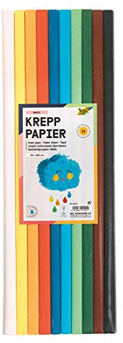 folia crespa, assortimento Basic, 10 Diversi Colori, Ogni Rotolo Circa 50 x 200 cm, Carta Molto Elastica e Sottile, con Una Superficie Irregolare e Ruvida, Multicolore, 82391