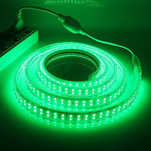 XUNATA Doppelreihe Grün LED Strip Streifen, 220V 2835 SMD 180leds/m IP65 Wasserdicht, Flexibel LED Lichtband Seil Licht Schlauch für Hausbeleuchtung Dekor Bar (Grün, 5M)