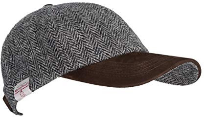 WALKER AND HAWKES - Cappello da Baseball Harris Tweed Brungton con Visiera in Pelle Scamosciata - Grigio Acciaio
