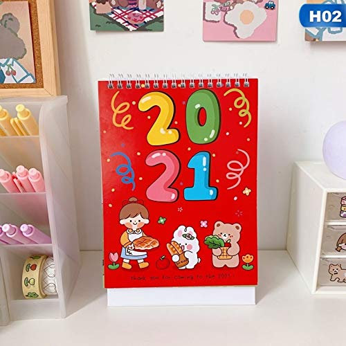 Kalender Kalendarien 2021 Kalender Frohes neues Jahr Schreibtischkalender Büro des Desktops Monatlicher Planer Mini Flip Coil Calendar Terminkalender (Color : 2)