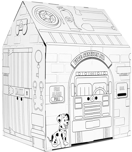 Easy Playhouse Police and Fire Station - Kids Art & Craft for Indoor & Outdoor Fun – Decorate & Personalize The Cardboard Fort, 32 X 26. 5 X 40. 5 - Made in USA, Age 3+ [Amazon Exclusive], white