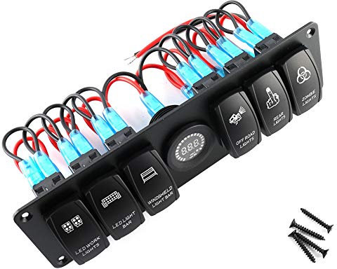 Pannello interruttori a bilanciere a 6 bande, scatola pannello interruttori a bilanciere a 6 bande con voltmetro a LED colorato impermeabile adatto per barche marine per auto camper
