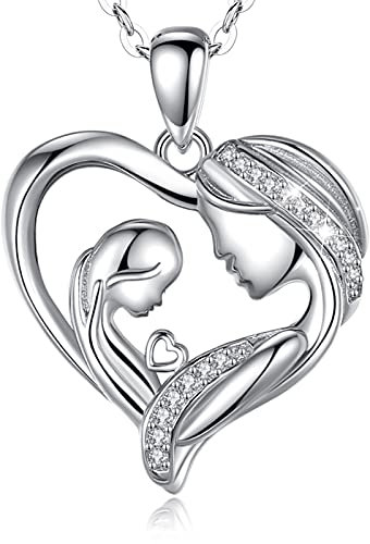 INFUSEU Kette Herz Mutter Tochter, Kette Mit Namen Silber 925 Halskette Mutter Kind Umarmung Anhänger Schmuck Herzkette Silber Frauen Mama Tochter Geschenk
