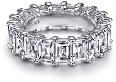 18K Funkelnder Baguette Ring aus 925 Sterling Silber für Frauen Stapelringe - Damen Ringe Eternity Ewigkeit Schmuck in Juwelierqualität (62, Silber)
