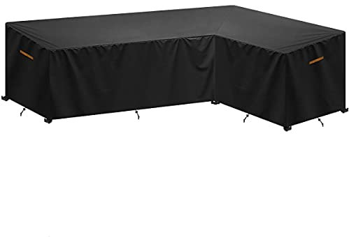SanGlory Corner Sofa Cover Outdoor Waterproof L-Shape Garden Furniture Cover Anti-UV Patio Sofa Covers Windproof V-Shaped Garden Couch Protector with Air Vents, Long Left Side 270x210x85x65/90cm
