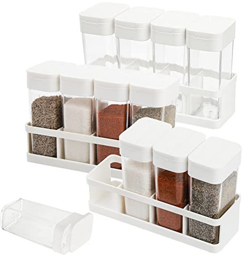ZOOFOX 12 Pack Plastic Spice Shaker Jars, Seasoning Shaker Box Set with Lid, Transparent Barbecue Containers Storage Spice, Peppers, Salt for Spice Racks Kitchen Supplies Cabinet