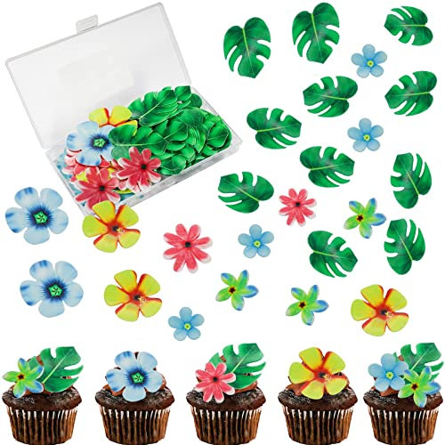 Morofme Lot de 83 feuilles comestibles en forme de tortues tropicales - Pour cupcake - En papier gaufrette - Pour fête à thème d'été - Hawaï - Aloha - Jungle