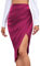 LYANER Damen Satin Skily Asymmetrisch Split Schlitz Ruched High Waist Bodycon Midi Rock, Dunkles Violett, X-Klein