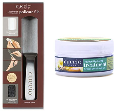 Cuccio Professional Stainless Steel Pedicure File with Artisan Shea Intense Hydrating Lotion 8oz, 2 Piece Set