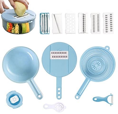 Vegetable Choppers, 12 in 1 Slicer Multi-Function Food Cutter with 7 Interchangeable Stainless Steel Blades and Container, for Fruits Vegetables Salads