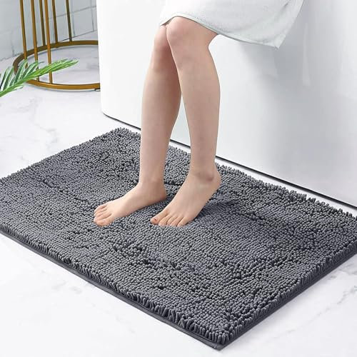 Homaxy rutschfeste Badematte Chenille Badezimmerteppich Mikrofaser Badteppich Saugfähige Hochflor Badvorleger - 60 x 90 cm, Dunkelgrau