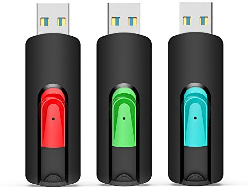 Aiibe Lot de 3 clés USB 3.0 de 64 Go – Clé USB 3.0 avec fermeture éclair (64 Go, rouge, vert, cyan)