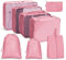 OSDUE Koffer Organizer Set 8-teilig, Packing Cubes, wasserdichte Reise Kleidertaschen, Packtaschen für Koffer, Verpackungswürfel mit Schuhbeutel, USB Kabel Tasche (Rosa)