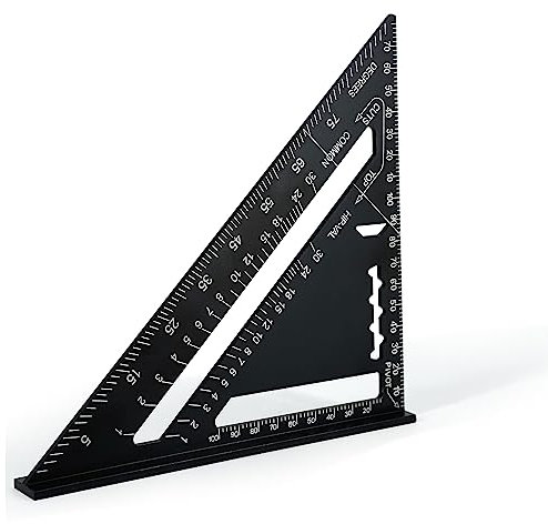 Grixz 7 Speed Square, Triangle Ruler for Carpentry, Woodworking, Roofing, Framing, Engineering, Tiling (Black, 26cm)