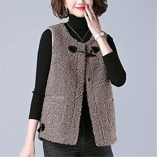 SUBX Lammwolle Weste Jacke Koreanische Mode Kurze Lässige Weste Herbst Winter O Hals Ärmellose Weste Solid-Light Coffee,4XL