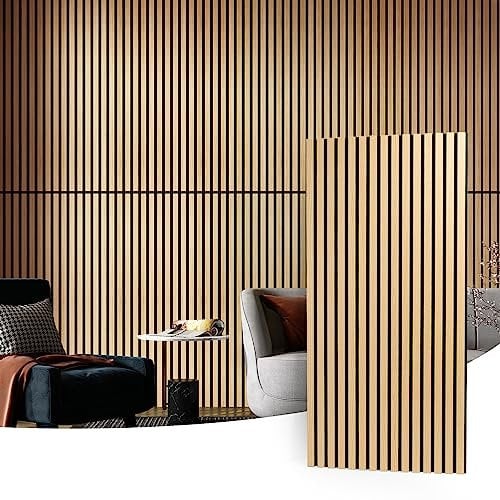 Art3d Akustikpaneele 60 x 120 cm MDF 4 Holz-Akustikplatten 3D-Wandpaneele Wand Decke schallabsorbierende Lamellenverkleidung 2 cm dick Eiche 2,88㎡