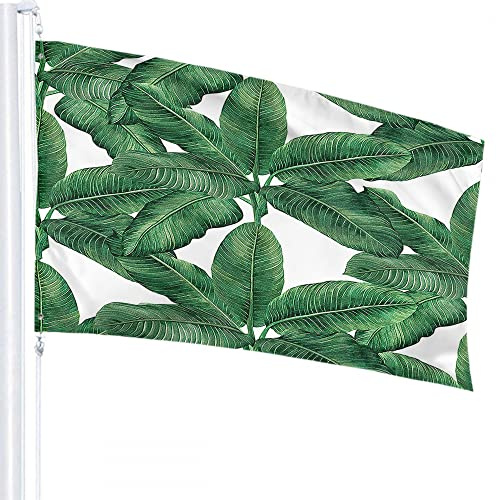 Bandiera Foglia di Palma 4x6 FT Giungla Tropicale Hawaii Palma Foglie di Banano Bandiere per Esterni Grande Benvenuto Cortile Striscioni Casa Giardino Cortile Prato Decor Verde Bianco