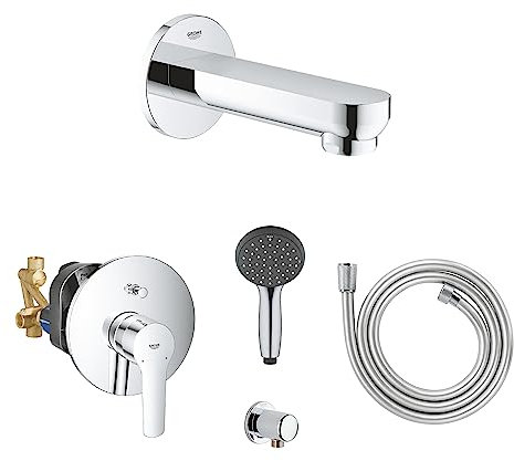 GROHE Bath filler concealed installation set, Bath & Shower Single-Lever Mixer Trim, Bath Spout, hand shower and outlet. Chrome