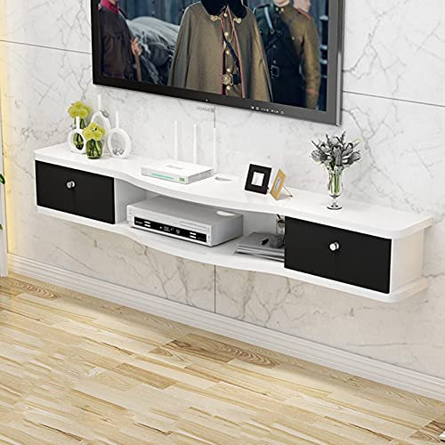 JUNNIU Set-Top-Box-Regal, 120/140 cm wandmontierte Medienkonsole mit 2 Türen, Kiefer, Kabelführungsloch, schwebendes TV-Ständer-Komponentenregal, TV-Schrank/D/120 cm Decoration