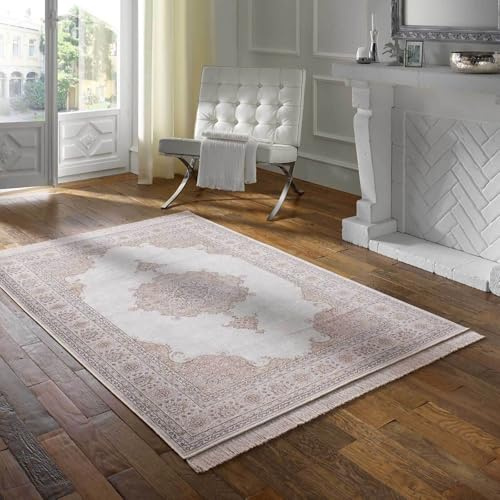 Taracarpet Teppich Palazzo Royal Vintage Medaillon grau 135x195 cm Kurzflor Orientteppich für Wohnzimmer Esszimmer und Schlafzimmer