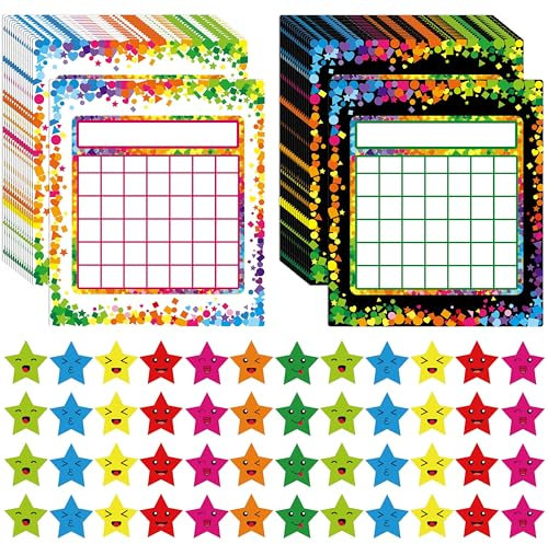 80 STK Klassenanreizdiagramm, 2 bunte Designs mit 2024 Sternenaufklebern für Schüler, Lehrer, Familie zur Förderung positiven Verhaltens und zur Belohnung von Aufgaben (Konfetti-Thema)