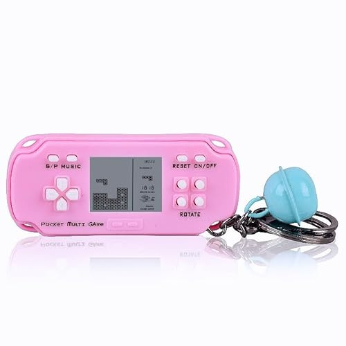 CZT Mini Ziegel Konsole Kreative Schlüsselanhänger Retro Block Konsole Rucksack Hängende Schmuck mit 26 Spiele für Freizeit und Puzzle Kinder Geschenke Tragbare Pocket-Spielkonsole (Rosa)