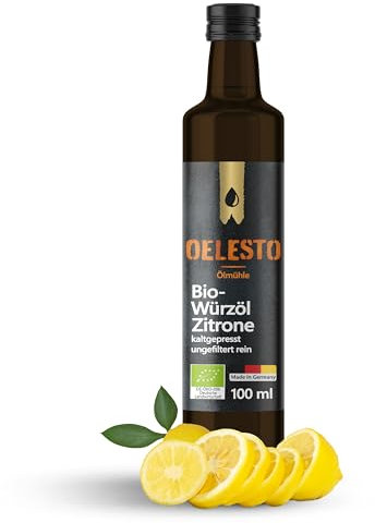 OELESTO® BIO Zitronenöl zum Verzehr kaltgepresst - Bio Rapsöl Zitrone, frisches Würzöl Zitrone zu Fisch, Meeresfrüchten, Desserts & Obstsalate