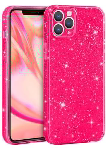 DiyGody Compatible for iPhone 11 Pro Max Glitter Hot Pink Case, Girly Cute Sparkle Bling Design for Women Girls Thin Shockproof Soft Silicone Drop Protection Case Cover for iPhone 11 Pro Max 6.5 INCH